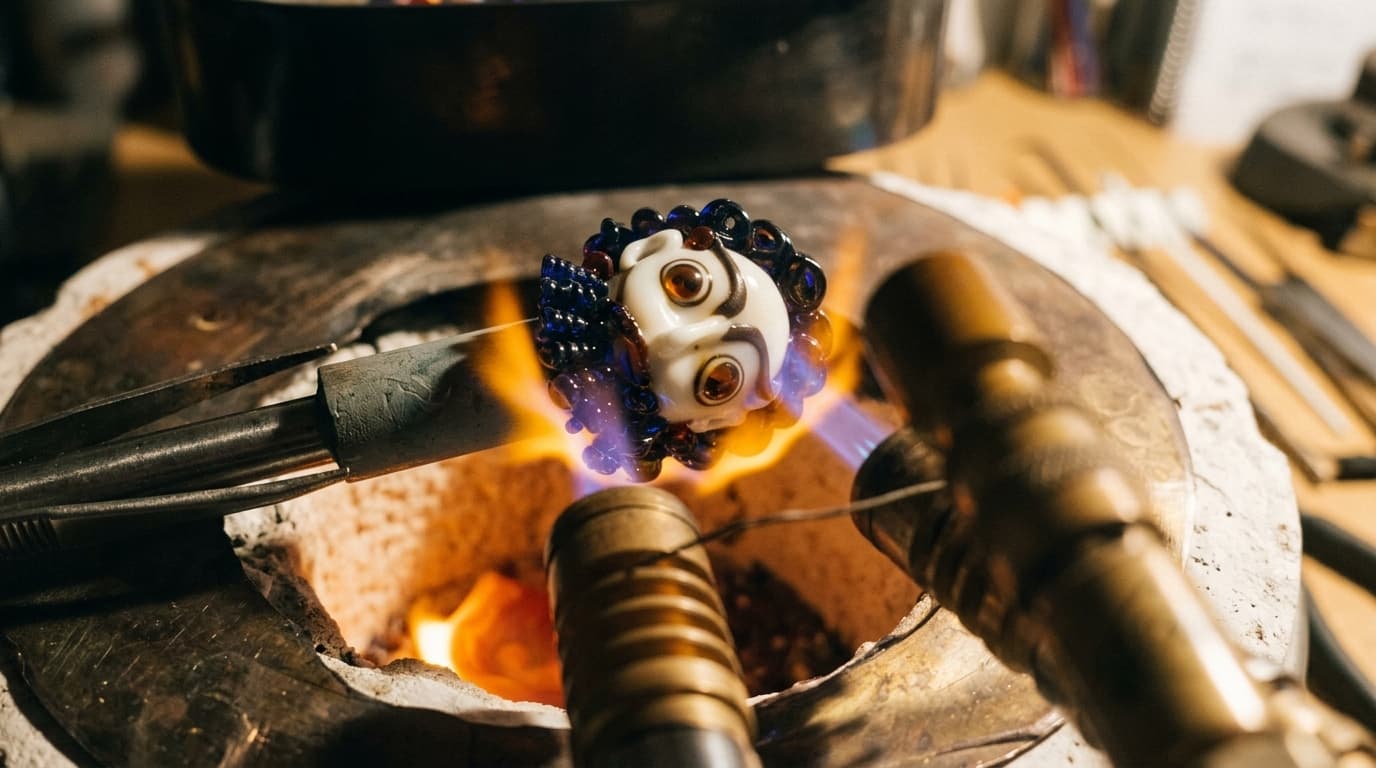 Modelado al fuego de una cabeza barbuda sobre mandril · Arqueología experimental